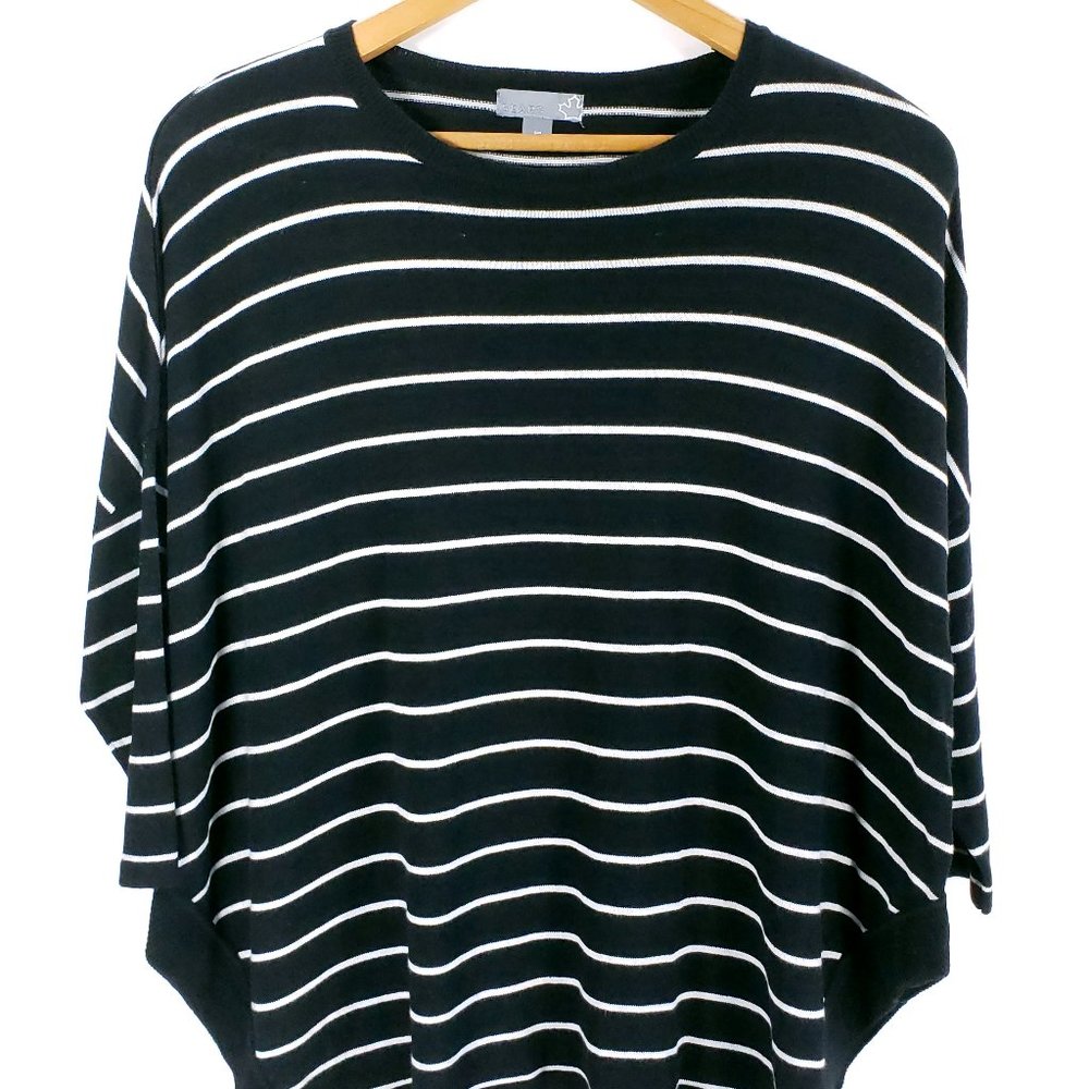 Vintage Sears Oversized Tunic Sweater Women's S/P (4-6) Black White Stripes